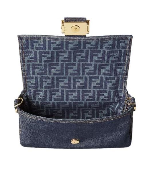 Fendi Blue Baguette Logo Shoulder Bag