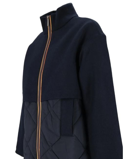 K-Way Blue Quilted Wool-Blend Parka Coat