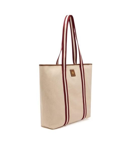 Bally Natural Striped-Panel Top Handle Bag