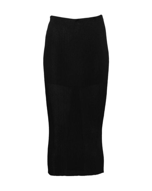 Alberta Ferretti Black Ribbed Midi Skirt
