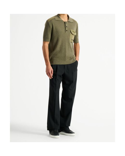Balmain Green Vintage Utility Ribbed Knit Polo for men