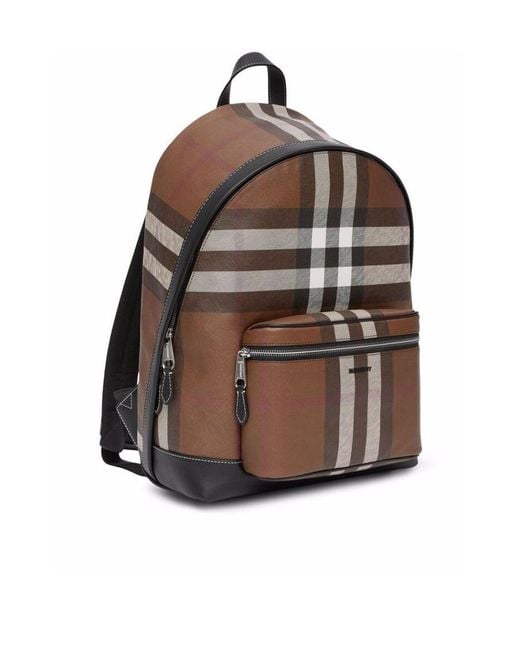 Burberry Brown Check Patterned Zipped Backpack for men