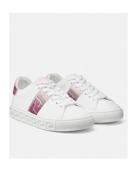 Versace Pink Greca-Embellished Lace-Up Sneakers