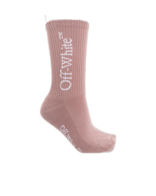 Off-White c/o Virgil Abloh Pink Logo Detailed Knitted Socks