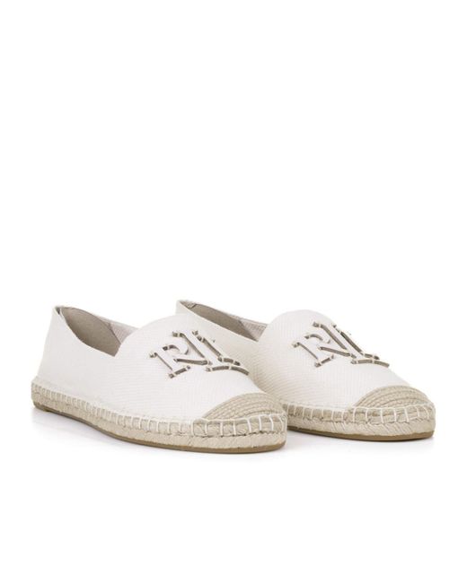 Ralph Lauren White Cameryn Logo-Plaque Espadrilles