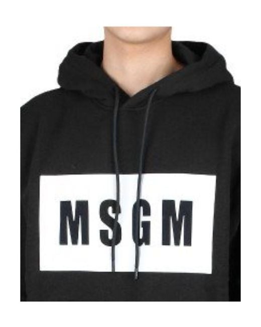 MSGM Black Logo-Printed Drawstring Hoodie for men