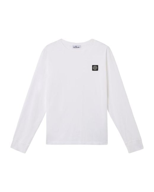 Stone Island White Slim Fit Long Sleeve T-Shirt With Compass Patch for men