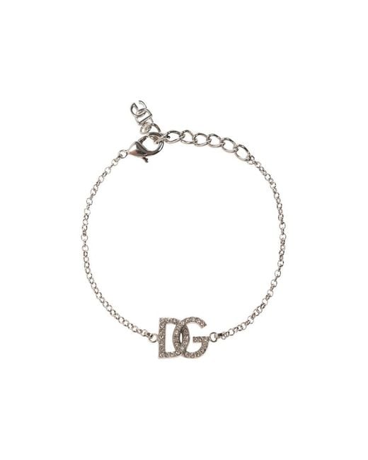 Dolce & Gabbana Metallic Crystal-Embellished Logo-Charm Bracelet for men