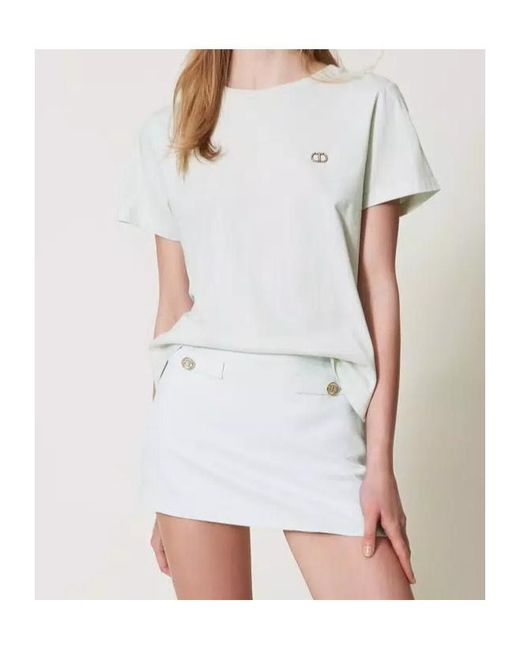 Twinset White Logo-Plaque T-Shirt