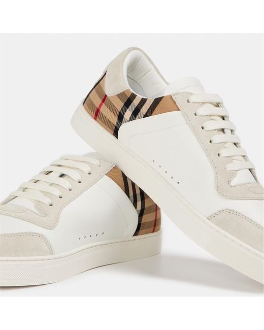 Burberry White Plaid Patchwork Sneakers for men