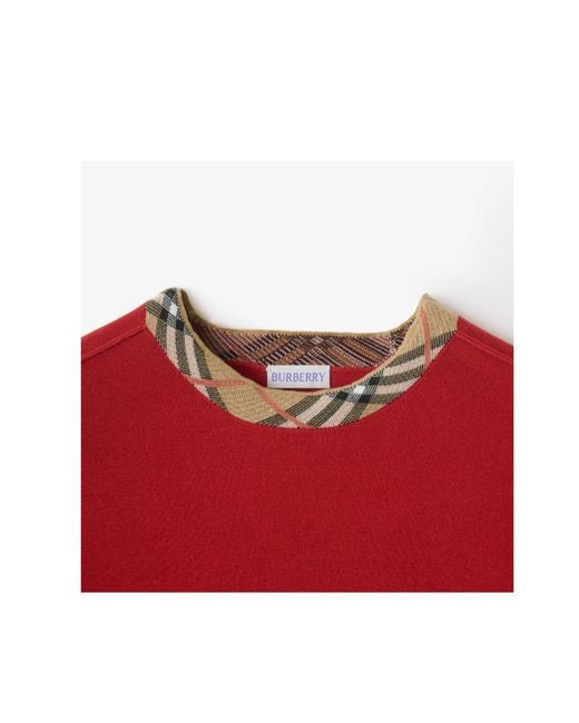 Burberry Red Checked-Neck Knitted Jumper