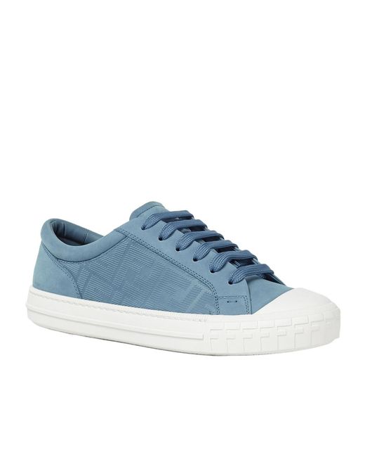 Fendi Blue Domino Ff Motif Lace-Up Sneakers for men