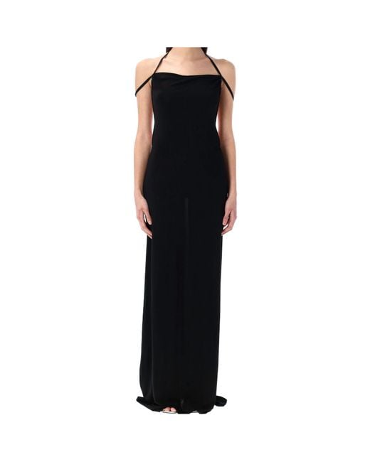 MARINE SERRE Black Draped Jersey Cowl Neck Dress