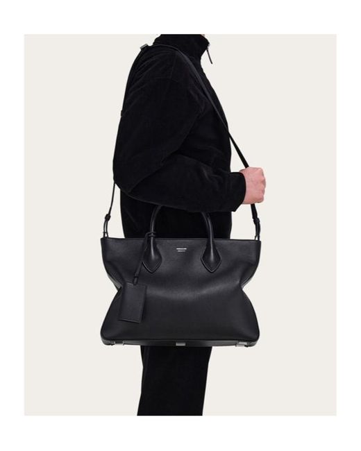 Ferragamo Black Monogram Structured Leather Tote Bag for men