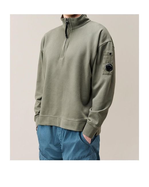 C P Company Green Lens-Detail Quarter-Zip Sweatshirt for men
