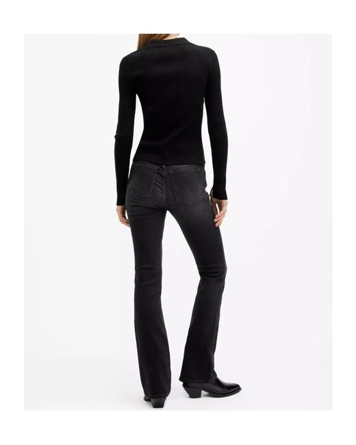 AllSaints Black Haldan Mid-Rise Bootcut Jeans