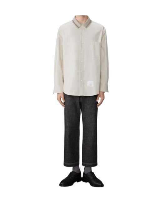 Thom Browne White Rwb Striped Curved Hem Shirt for men