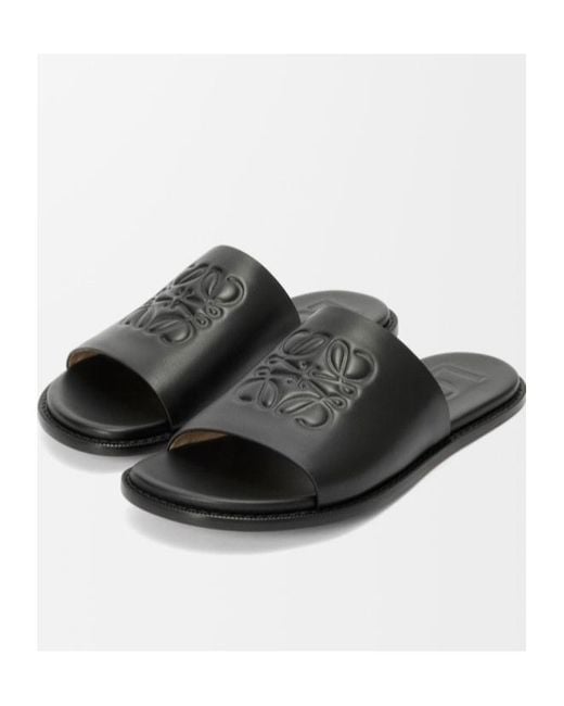 Loewe Black Flex Anagram Round Toe Slides for men
