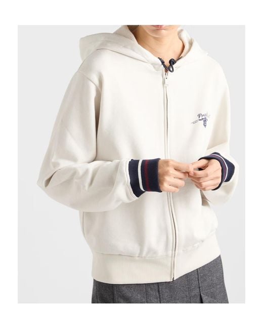Prada White Cotton Fleece Zipper Hoodie