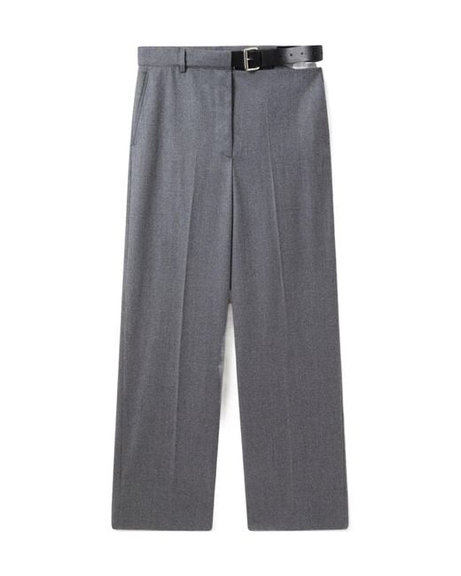 Stella McCartney Gray Belted Flannel Straight-Leg Trousers