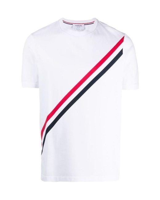 Thom Browne White Rwb-Stripe Short-Sleeve T-Shirt for men