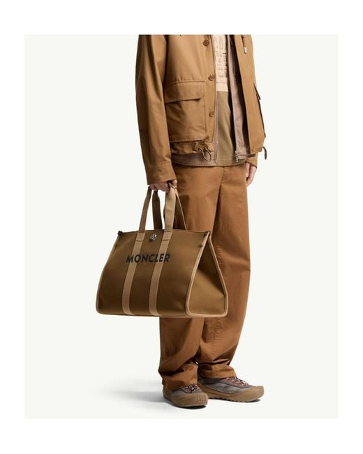 Moncler Brown Logo Canvas Tote Bag for men