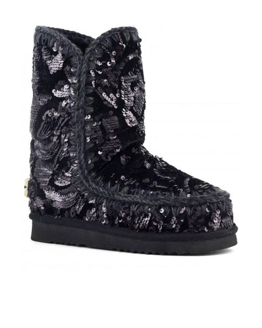 Mou Black Eskimo 24 Velvet Sequin Boots