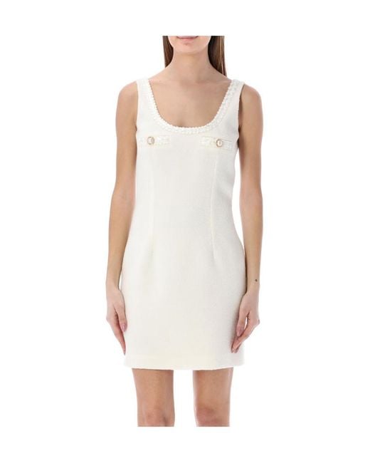 Alessandra Rich White Faux-Pearl Embellished Dress