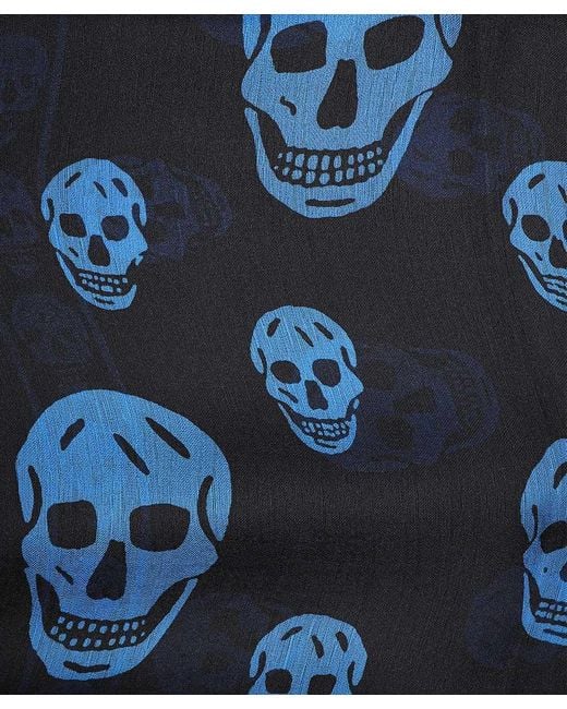 McQueen Blue Skull Printed Scarf for men