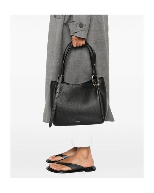 Furla Black Nuvola Logo-Plaque Tote Bag