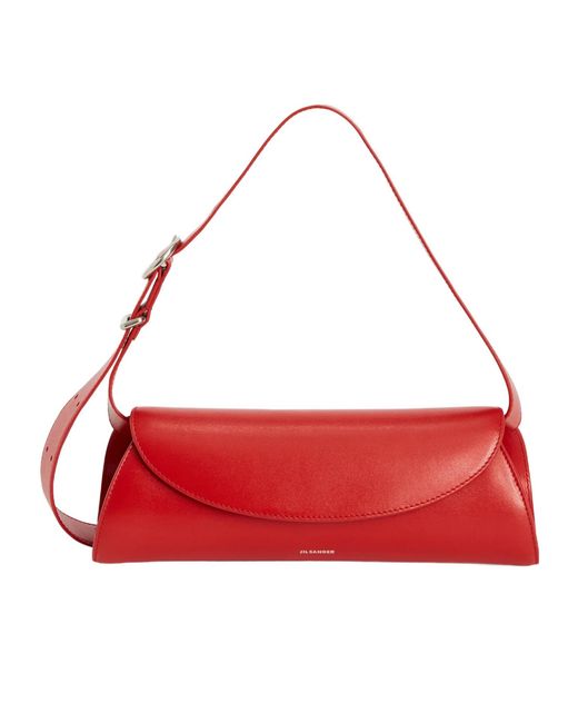 Jil Sander Red Cannolo Logo Stamped Small Shoulder Bag