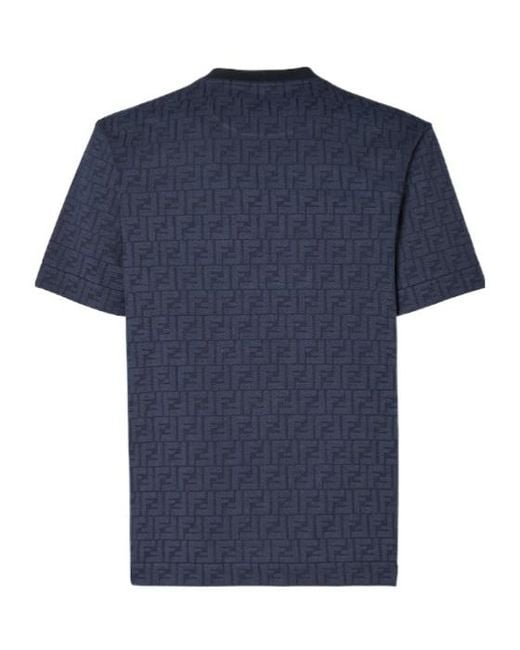 Fendi Blue Logo Detailed Crewneck T-Shirt for men