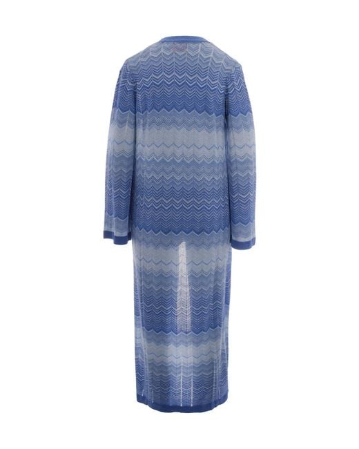 Mc2 Saint Barth Blue Tonia Chevron-Knit Cardigan