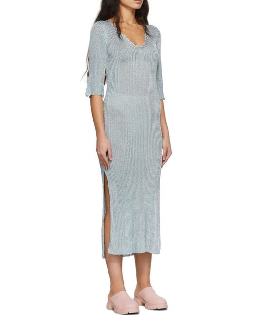 Ganni Blue V-Neck Knitted Maxi Dress