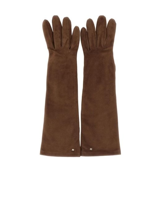 Max Mara Brown Afideesuede Logo Plaque Gloves