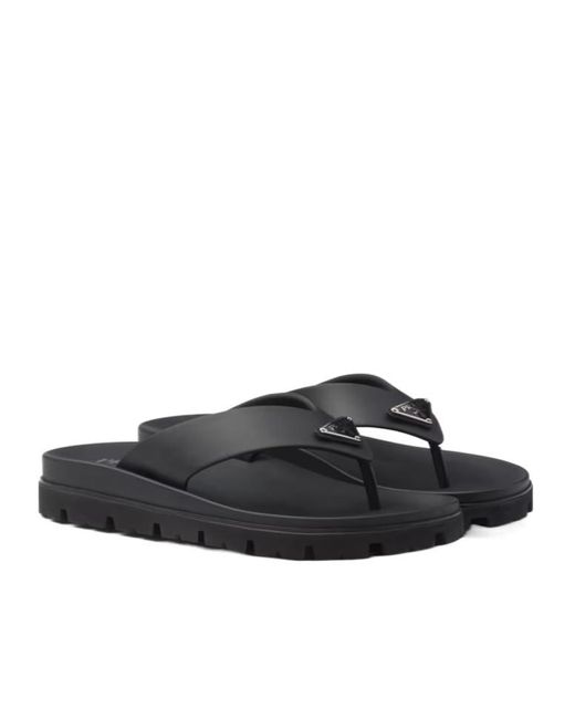 Prada Black Rubber Thong Sandals for men