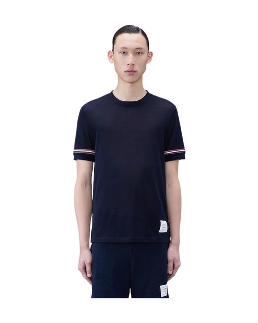 Thom Browne Blue Stripe Detailed Crewneck T-Shirt for men