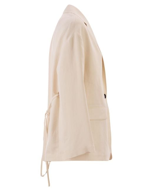 Brunello Cucinelli Natural Fluid Viscose And Linen Twill Jacket With Jewellery