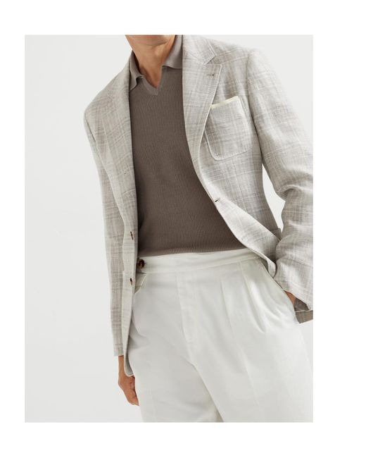 Brunello Cucinelli White Prince Of Wales Deconstructed Blazer for men