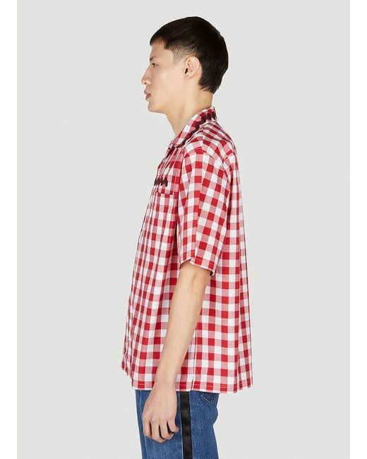 Prada Red Lapel Short-Sleeved Shirt for men