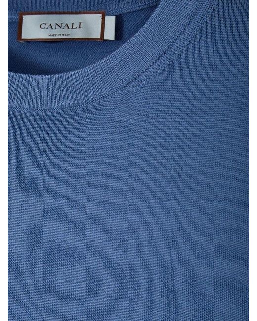 Canali Blue Round-Neck Wool T-Shirt for men