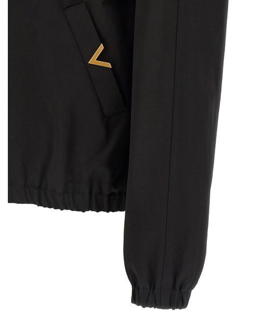 Valentino Black Logo Plaque Zip-Up Bomber Jacket for men