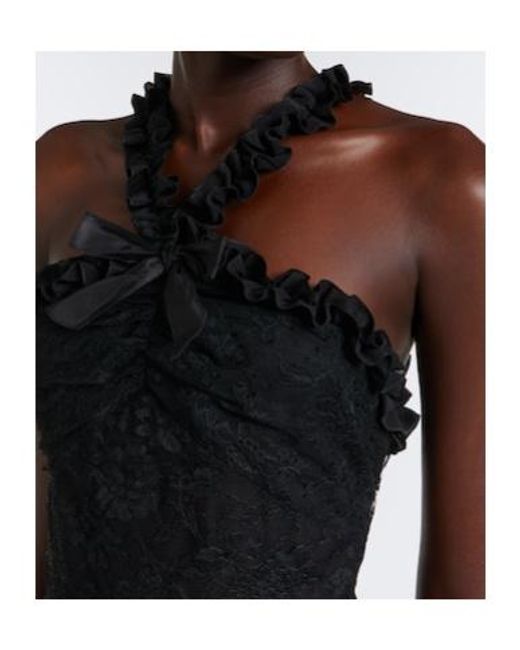 Alessandra Rich Black Bow-Detail Ruffled Lace Cocktail Dress