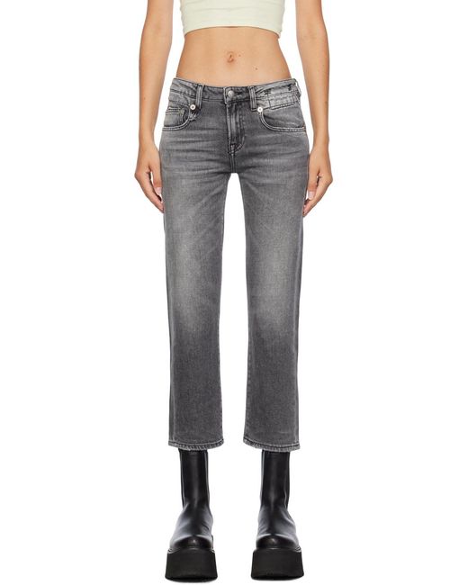 R13 Gray Mid Rise Distressed Edge Jeans