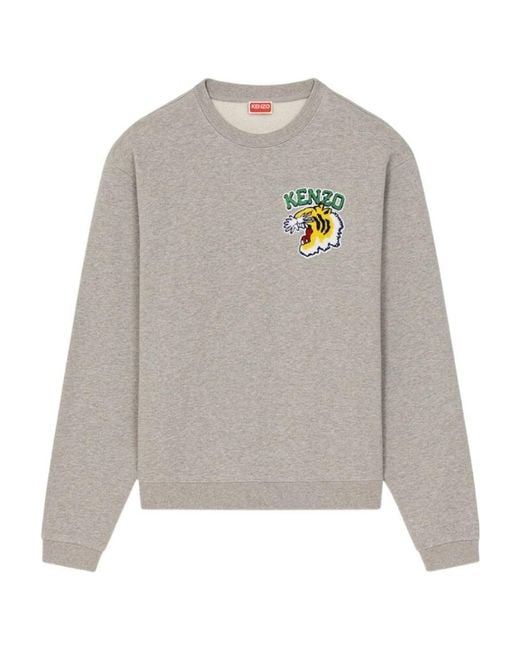 KENZO Gray Logo Tiger Crewneck Sweatshirt for men