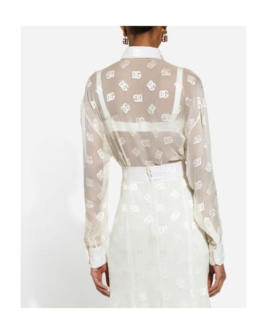 Dolce & Gabbana White Dévoré Silk Shirt With Dg Logo