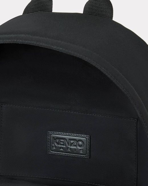 KENZO Black Logo Embroidered Zipped Backpack for men