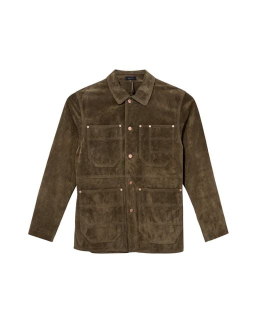 Drake's Green Long Sleeve Leather Jacket for men