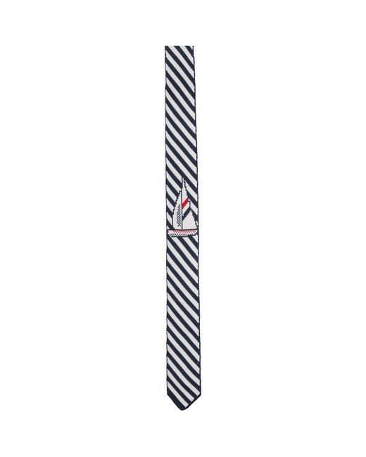 Thom Browne White Sailboat-Jacquard Pinstripe Tie for men