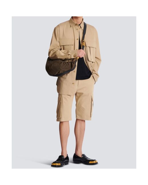 Balmain Natural Cotton Canvas Cargo Bermuda Shorts for men